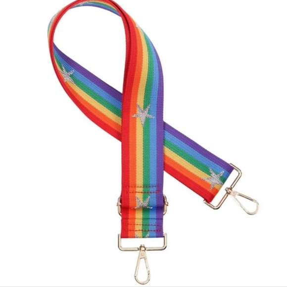 Rainbow Stripe with Silver Glitter Star Bag Strap. - Picture 3 of 9